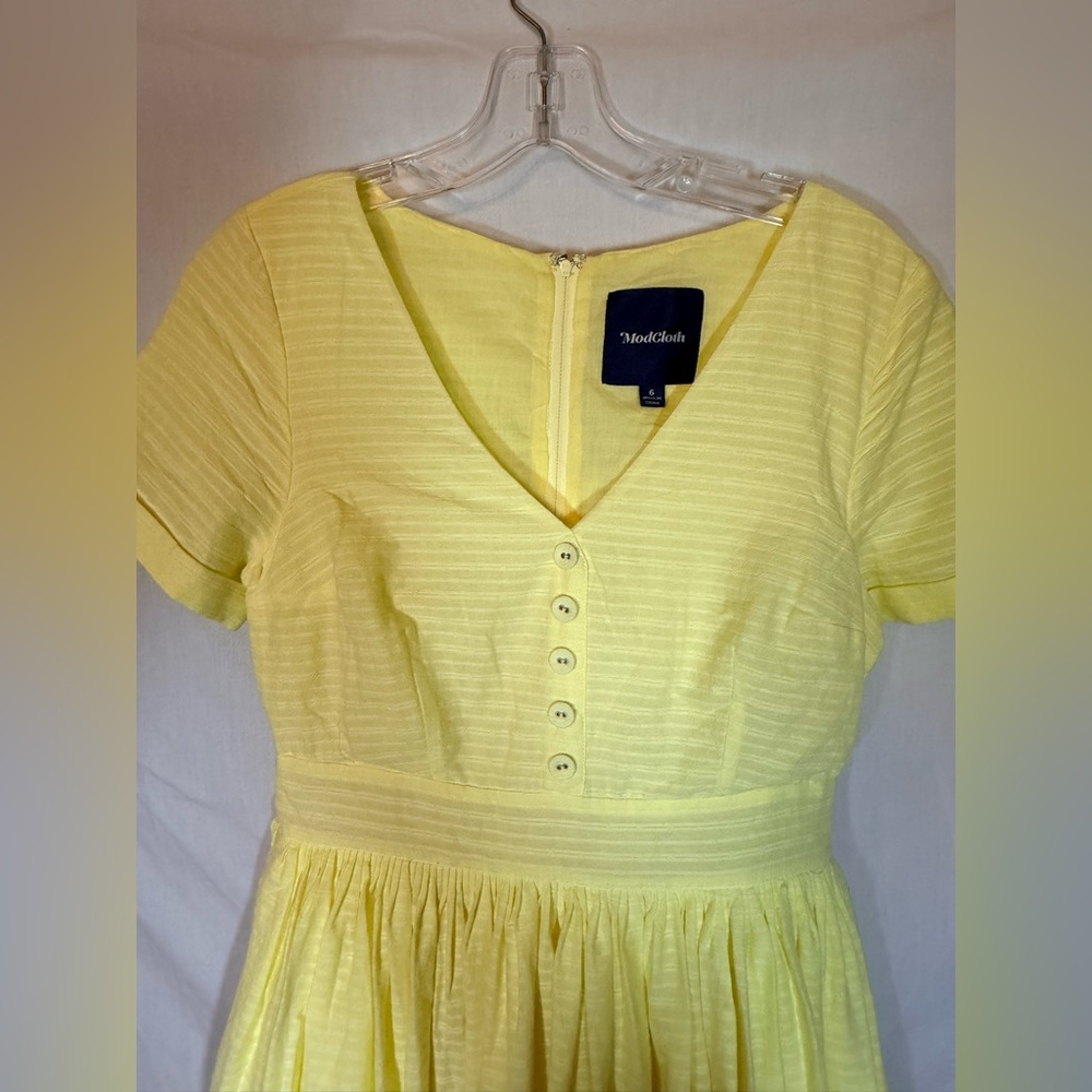 Modcloth Sunny Yellow 100% cotton Midi flare Dress - Picture 3 of 4